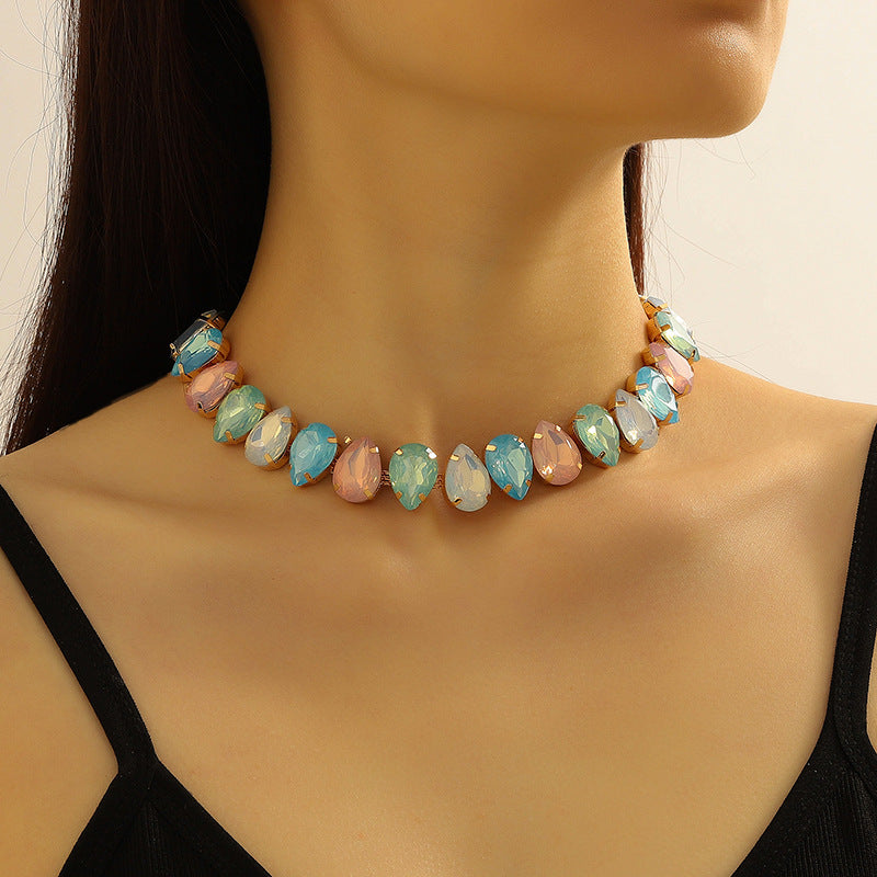 Wholesale Multilayer Colorful Water Drop Crystal Necklaces